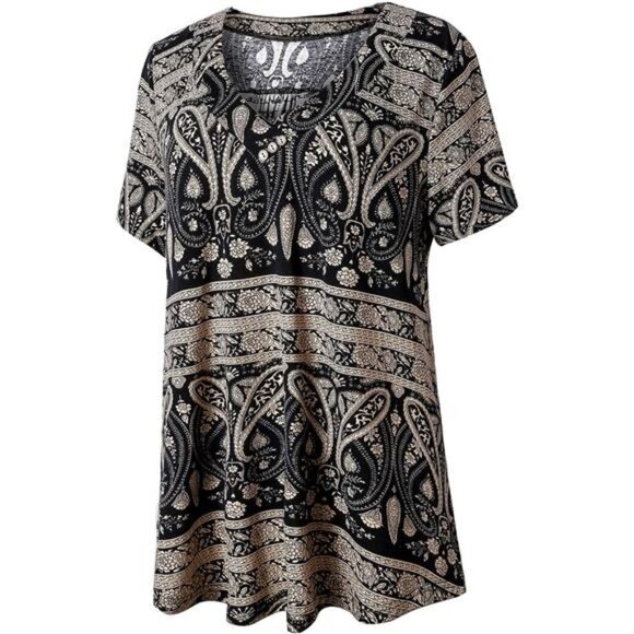 Women's Plus Size Tops Short Sleeve Blouses Flowy Summer Tunic Tops - Picture 2 of 4